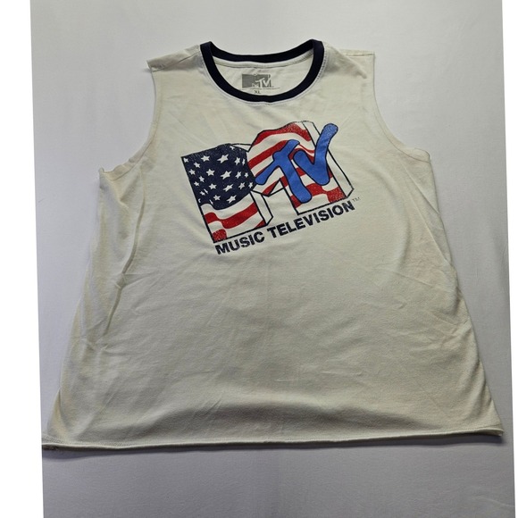MTV Tops - MTV Music Television Graphic Tank Top Women XL White Americana Ringer Sleeveless